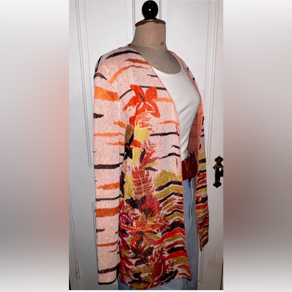 Rare Vintage Missoni Italy Sunset Multi Color Knit Cardigan Sweater Flower XL 48